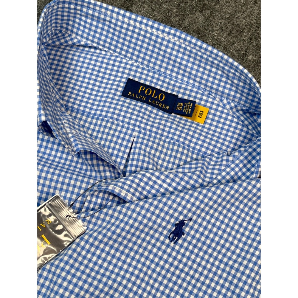 Polo Ralph Lauren Mens 3XB Blue Gingham Stretch Button Down Shirt